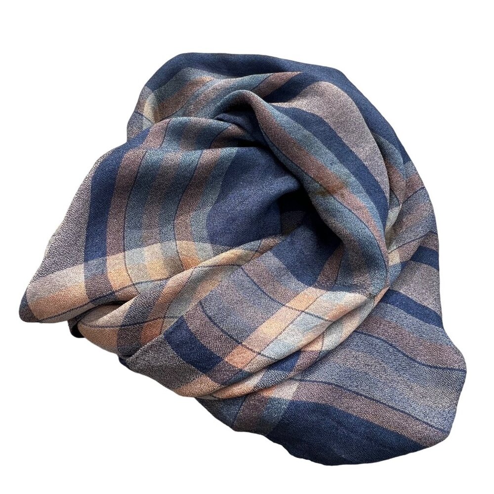 Vintage Plaid Square Scarf Lightweight Multicolor Neck Wrap Bandana Shawl Blue